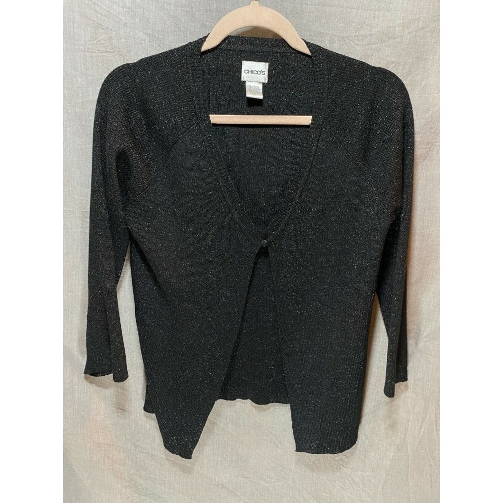Chico's Sweater Womens 1 Black Single Button Open Front Cardigan‎ Ladies